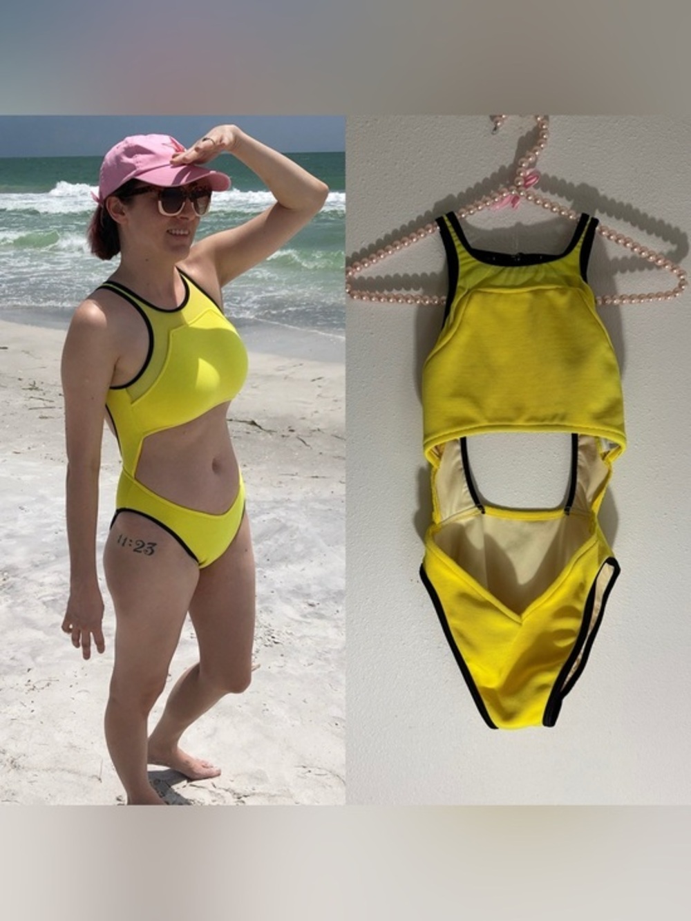 Vintage Jag bold yellow cutout 1 piece swimsuit size 4